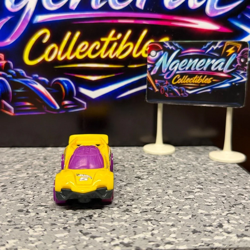 Hot Wheels 2019 McDonalds Yellow Race Car #5 Purple Wheels Mattel Toy